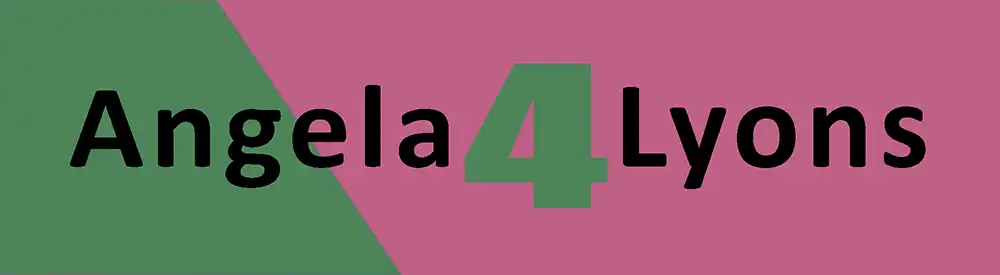 Angela4Lyons logo in green and pink